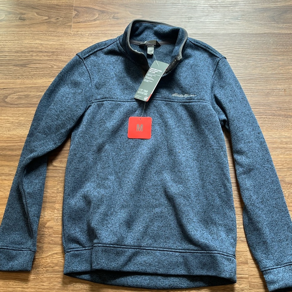 Eddie Bauer  blue pullover snap  fleece  sweatshirt  jacket  men's  Medium   NWT